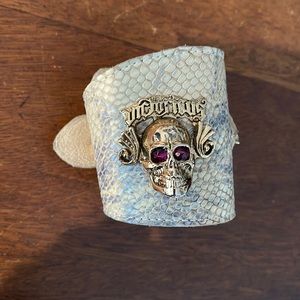 New!!! SNAKESKIN LEATHER SKULL 💀 CUFF BY celebrity designer V22LA